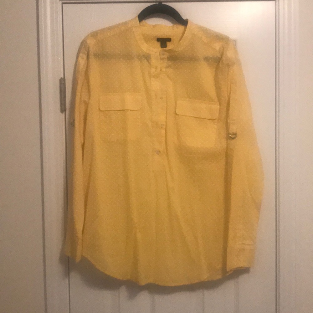 Thin Yellow and White Poka-dot Ann Taylor Shirt